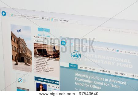 Hellenic Parliament and IMF home pages
