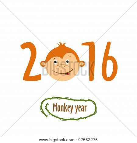Flat funny brown monkey on a white background. Vector.