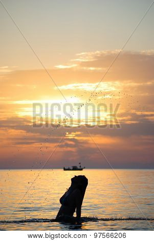 Young Girl Breaking Out From Sea