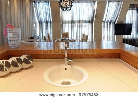 Kitchen Interior with Sink Close Up