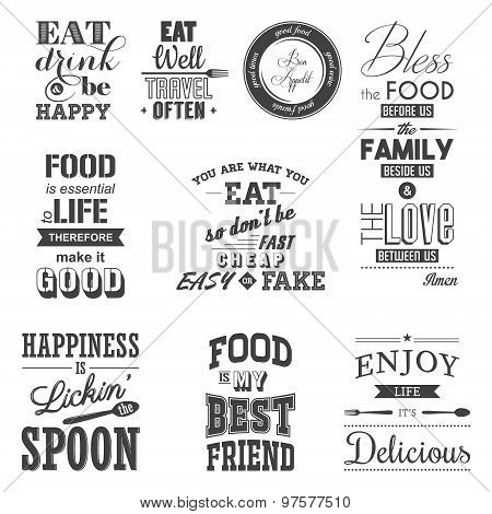Set of vintage food typographic quotes