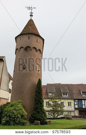 Medieval Tower In Obernai, Alsace, France