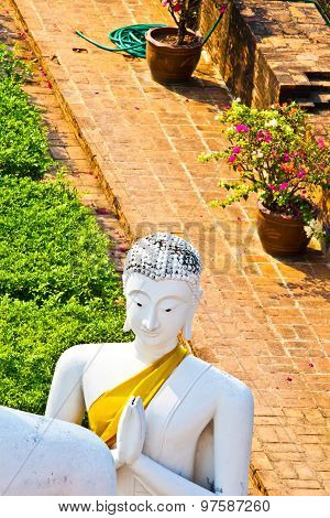 Beautiful Statue Of Buddhas In Temple Wat Yai Chai Mongkol