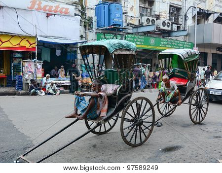 Rickshaw Driver Working In Kolkata, India