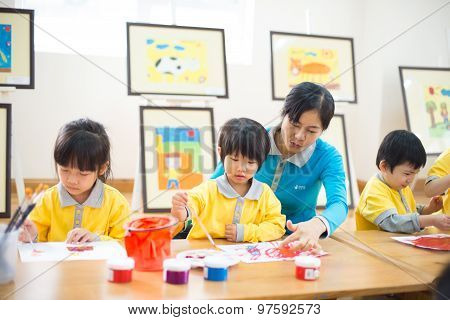 Children study and play in a modern kidergarten school in Hanoi, Vietnam