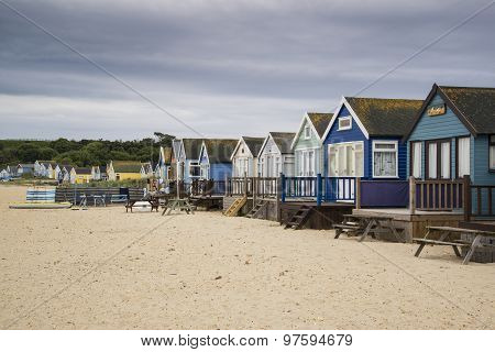 Lovely Beach Huts On Sand Dunes And Beach Landscape