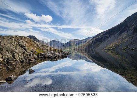 Stunning Landscape Of Wast Water And Lake District Peaks On Summer Day Reflected In Lake