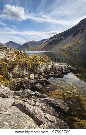 Stunning Landscape Of Wast Water And Lake District Peaks On Summer Day Reflected In Lake