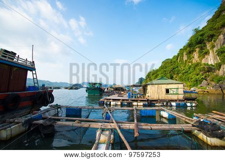 Beautiful seascape with boats in Halong bay