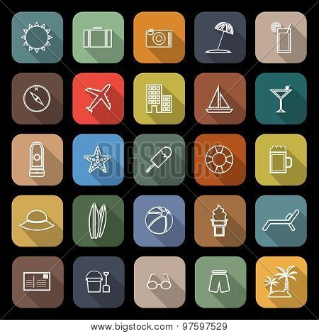 Summer Line Flat Icons With Long Shadow
