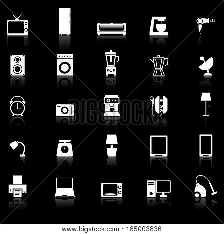 Household icons with reflect on black background, stock vector