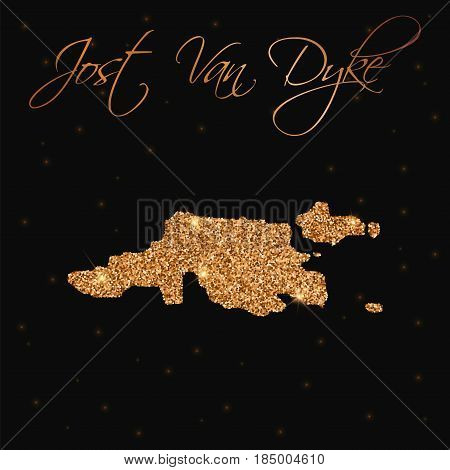 Jost Van Dyke Map Filled With Golden Glitter. Luxurious Design Element, Vector Illustration.