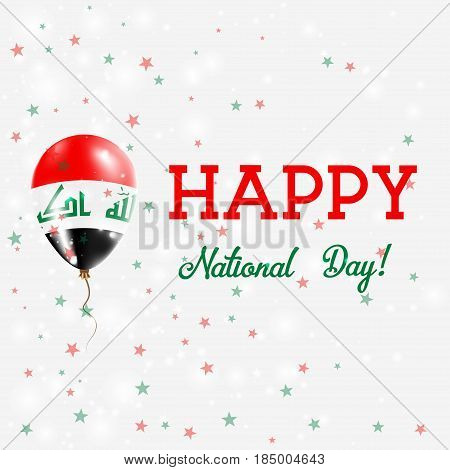 Republic Of Iraq National Day Patriotic Poster. Flying Rubber Balloon In Colors Of The Iraqi Flag. R