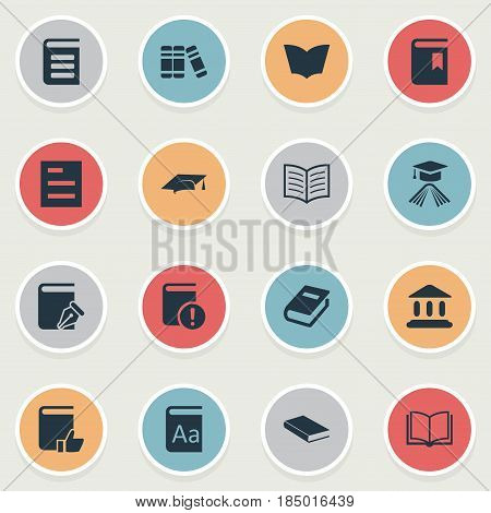 Vector Illustration Set Of Simple Reading Icons. Elements Blank Notebook, Notebook, Recommended Reading And Other Synonyms Journal, Cap And Important.