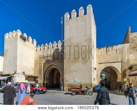 FEZ ,MOROCCO - APRIL 6,2017 - Gate Bab el Magana in Fez . Fez city has been called the 