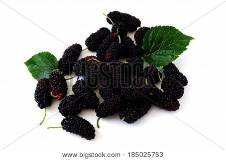 a pile of Mulberry with leaf Isolated on white background.