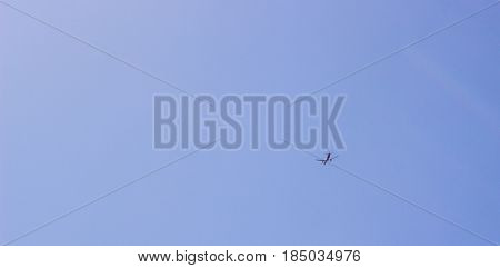 One plane flies across the sky airfreight air transport