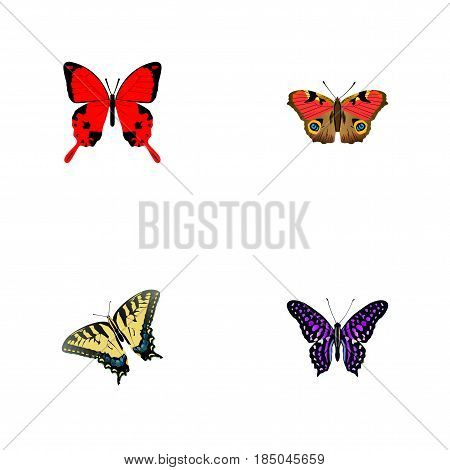 Realistic Checkerspot, Sangaris, American Painted Lady And Other Vector Elements. Set Of Beautiful Realistic Symbols Also Includes American, Butterfly, Julia Objects.