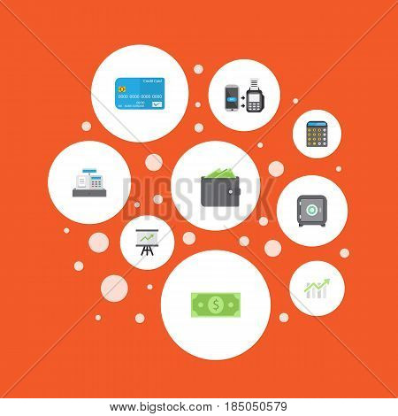 Flat Money, Bar Diagram, Growing Chart And Other Vector Elements. Set Of Finance Flat Symbols Also Includes Finance, Remote, Chart Objects.