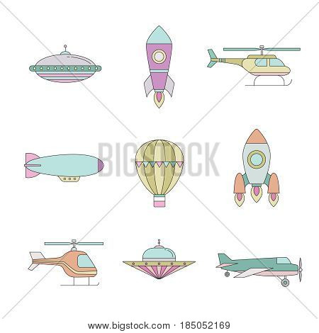 Air transportation outline colored icon set. Clean and simple design. Part two.