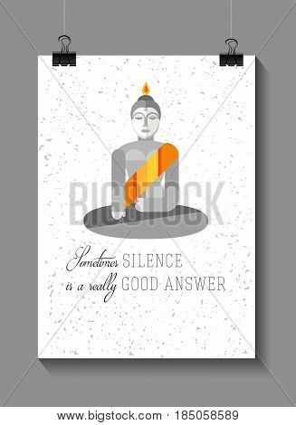 Buddha quote motivation poster - green in buddhism epitomizes the qualities of balance and harmony. Silhouette of a Buddha