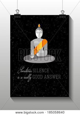 Buddha quote motivation poster - green in buddhism epitomizes the qualities of balance and harmony. Silhouette of a Buddha