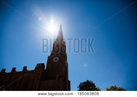 Mariahilf church with sunshine blue sky, munich