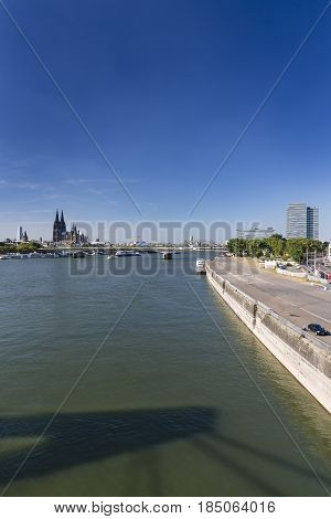 Cologne Skyline And Rhine River, Germany