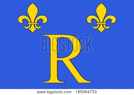 Flag of Riom is a commune town in the Puy-de-Dôme department in Auvergne in central France. 3D illustration
