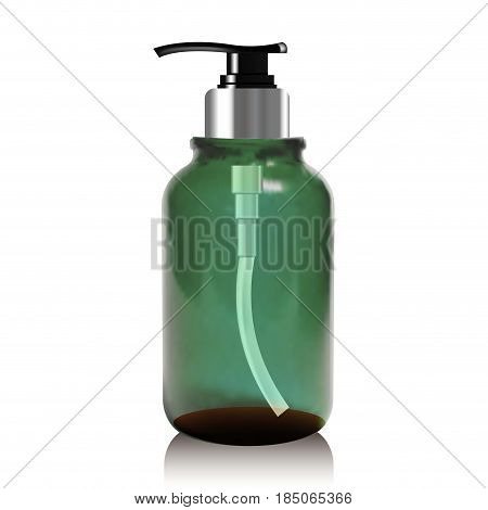Realistic bottle of liquid soap. Cosmetic bottle for a cream, shampoo, oil, gel. Mock up. Label for container. Batcher