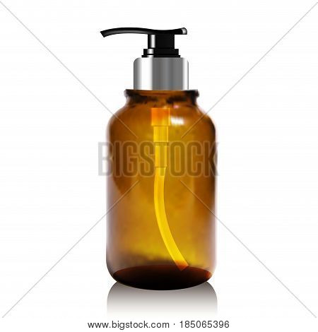 Realistic bottle of liquid soap. Cosmetic bottle for a cream, shampoo, oil, gel. Mock up. Label for container. Batcher