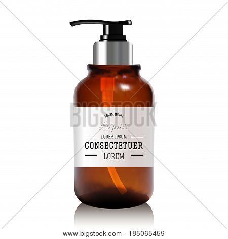 Realistic bottle of liquid soap. Cosmetic bottle for a cream, shampoo, oil, gel. Mock up. Label for container. Batcher