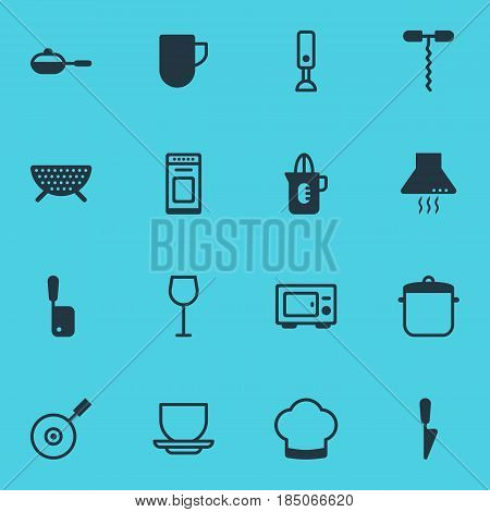 Vector Illustration Of 16 Kitchenware Icons. Editable Pack Of Oven, Wine, Mixer And Other Elements.