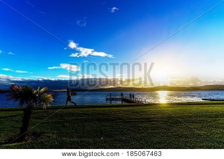 Atmosphere at lake Taupo in the evening North Island of New Zealand