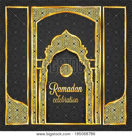 Ramadan Kareem Greeting Card With Traditional Islamic Pattern, Invitation Or Brochure In Eastern Sty