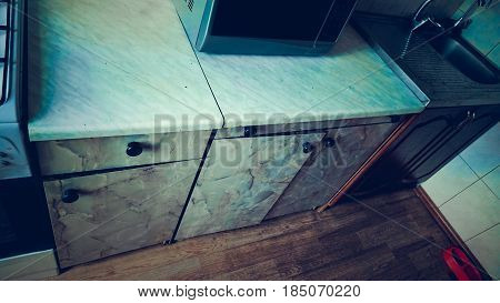 Kitchen made in old design. Old design background