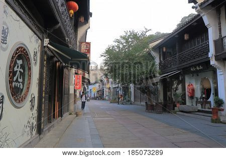 HANGZHOU CHINA - NOVEMBER 4, 2016: Unidentified people visit Qing He Fang historical street. is a protected area of the historical buildings from the Ming and Qing dynasty.