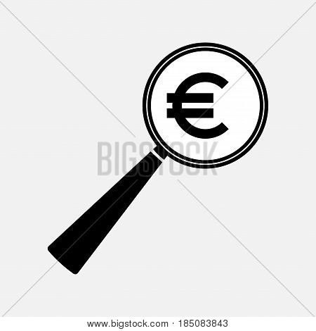 icon symbol of the euro under a magnifying glass, euro symbol underb finance, fully editable vector image
