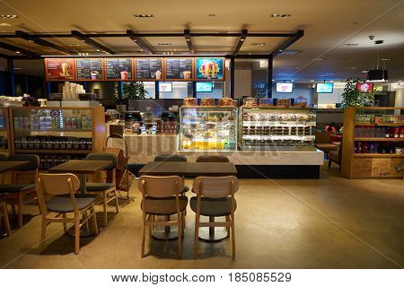 SINGAPORE - CIRCA AUGUST, 2016: The Coffee Bean & Tea Leaf at Singapore Changi Airport. Changi Airport is one of the largest transportation hubs in Southeast Asia.