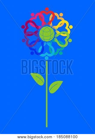 Symbolic flower of the earth. Symbol of tolerance. Immigration. Icon vector ecology and environmental security.