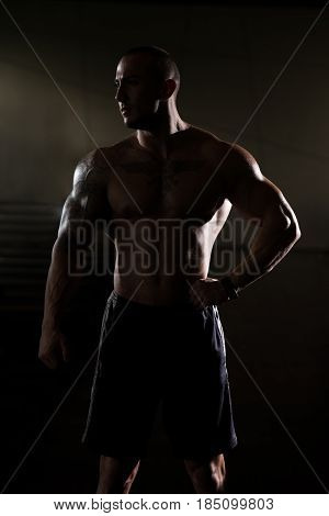 Silhouette Bodybuilder Standing In The Gym