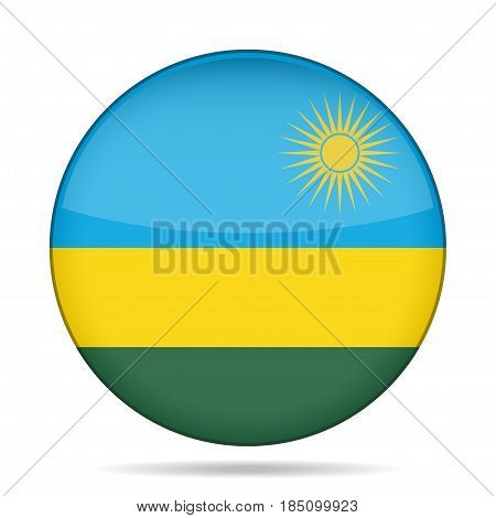 National flag of Rwanda. Shiny round button with shadow.