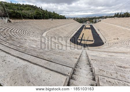ATHENS, GREECE - JANUARY 20 2017: Panathenaic stadium or kallimarmaro in Athens,  Attica, Greece