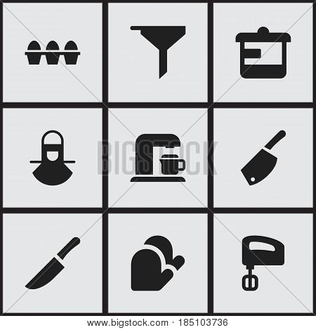 Set Of 9 Editable Cooking Icons. Includes Symbols Such As Egg Carton, Backsword, Agitator And More. Can Be Used For Web, Mobile, UI And Infographic Design.