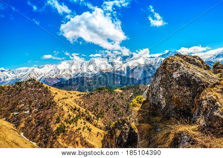 Beautiful Mountain Landscape Of Caucasus, Russia, Republic Ingushetia