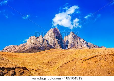 Beautiful Landscape Of Desert With Peak Mountains Russia, Republic Ingushetia