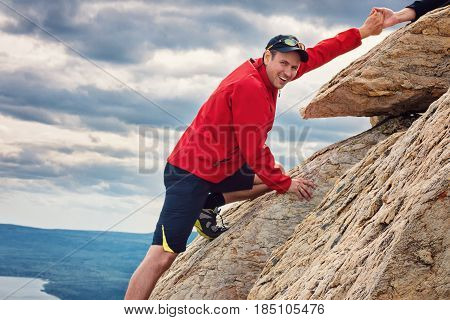 Happy Man Mountaineering National Park Zuratkul Chelyabinsk Russia.