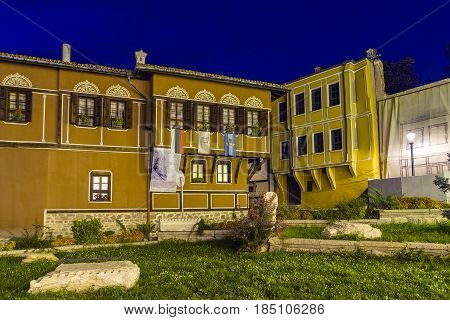 PLOVDIV, BULGARIA - SEPTEMBER 2 2016:  Night photo of House in old town of city of Plovdiv, Bulgaria