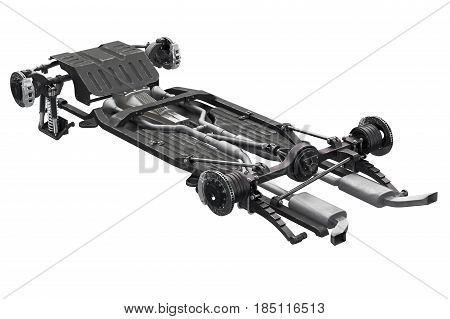Chassis frame underbody with brake. 3D rendering