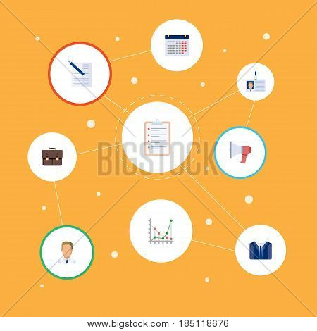 Flat Calendar, Diagram, Portfolio And Other Vector Elements. Set Of Business Flat Symbols Also Includes Calendar, Case, Task Objects.